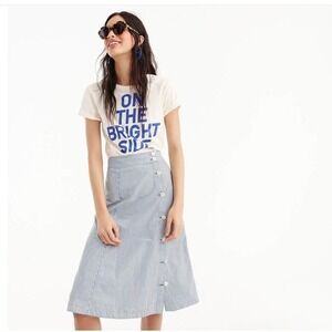 J.Crew Midi Skirt Womens 4 Blue White Striped Button Side Cotton Coastal Grandma